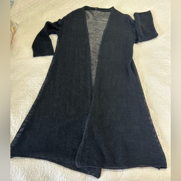 Black Mesh Cardigan/Swim Coverup.  Size Large. Coastal. Euro Summer. - Picture 3 of 6
